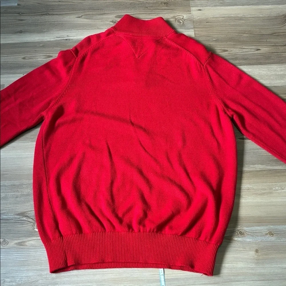 Tommy Hilfiger Men's L Quarter Zip Sweater Red Cotton  Preppy